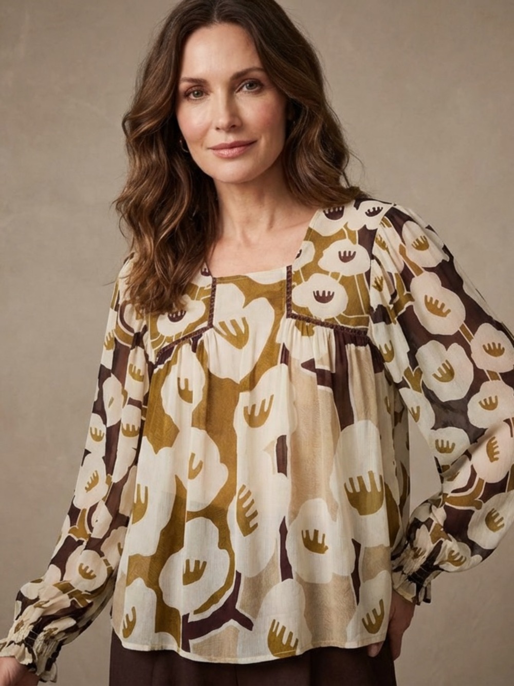 Anthropologie Blank London Miranda Brown Floral Peasant Blouse Size Medium